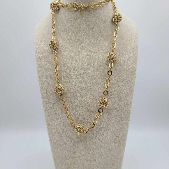 NWOT J Crew Chunky Long Crystal Gold Ball Station Necklace - Picture 11 of 12